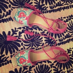 Ankle wrap espadrille wedges